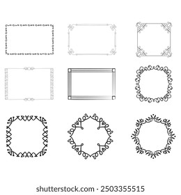 Handgezeichnete Rahmen. Vintage Doodle Skizze Bilderrahmen. Leere schwarze quadratische Kader Skizzen von Händen Vektor-Set gemalt