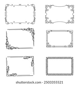 Hand drawn frames. Vintage doodle sketch picture frame. Blank black square cadre sketches painted by hands vector set