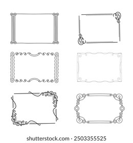 Handgezeichnete Rahmen. Vintage Doodle Skizze Bilderrahmen. Leere schwarze quadratische Kader Skizzen von Händen Vektor-Set gemalt