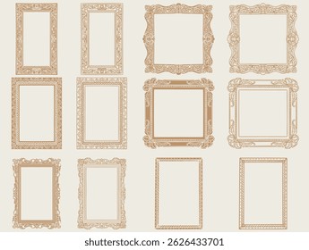Molduras desenhadas à mão. Quadro de imagem de desenho de doodle vintage. Design de borda e design de componentes dourados para convite de casamento, menus, certificados, boutiques, spa e design de logotipo.