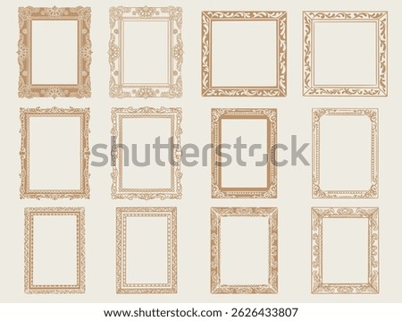 Hand drawn frames. Vintage doodle sketch picture frame. Border design and golden components design for wedding invite, menus, certificates, boutiques, spa and logo design.