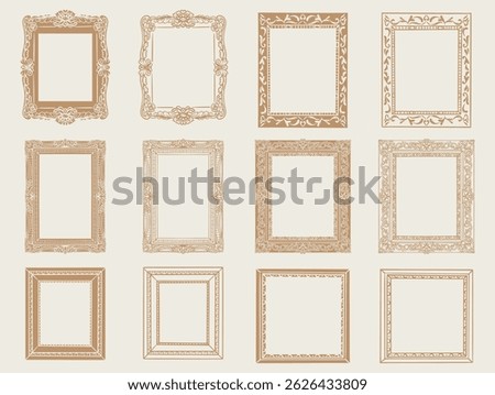 Hand drawn frames. Vintage doodle sketch picture frame. Border design and golden components design for wedding invite, menus, certificates, boutiques, spa and logo design.
