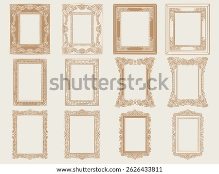 Hand drawn frames. Vintage doodle sketch picture frame. Border design and golden components design for wedding invite, menus, certificates, boutiques, spa and logo design.