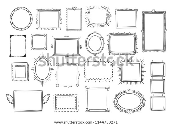 Handgezeichnete Rahmen Vintage Doodle Skizze Bilderrahmen Doodle Etiketten Stock Vektorgrafik Lizenzfrei