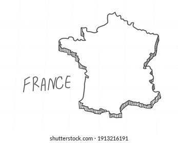 Hand Drawn Of France 3D Map On White Background.