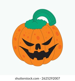 Hand drawn freaky pumpkin character isolated on white background. Ideal for Halloween designs, t-shirts, posters, digital artwork, and spooky projects. Unique lowbrow art illustration concept.