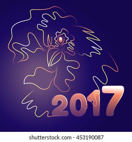 Hand drawn free style sketch of rooster, symbol of new year. Vector Illustration.