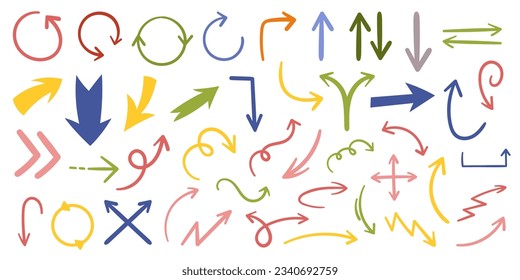 Hand drawn freehand emphasis arrows, swirls, and doodles for highlighting text and diagrams. Perfect for presentations and education graph and chart. Line marks, smears, curve wave, for infographics.