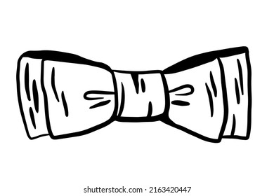 Hand drawn freehand vector bow tie knot accessory isolated on white background, Scribble sketch black and white style. Fashion icon element