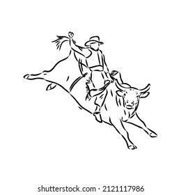 An hand drawn freehand vector - RODEO. Scene from the american culture.