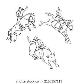 An hand drawn freehand vector - RODEO. Scene from the american culture.