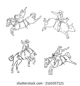 An hand drawn freehand vector - RODEO. Scene from the american culture.