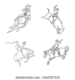 An hand drawn freehand vector - RODEO. Scene from the american culture.