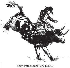 An hand drawn freehand vector - RODEO. Scene from the american culture.