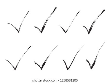 Hand Drawn Freestyle Black Ticks Vector Set. Original Check Marks Painted Collection. Vector Illustration