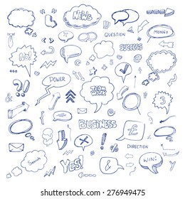 Hand drawn freestyle doodles, arrows and icons set, vector illustration