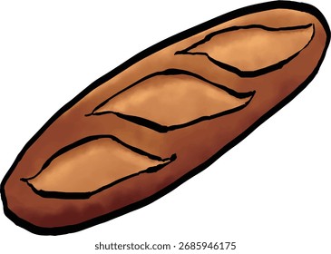 Hand Drawn French Bread in Brush Style