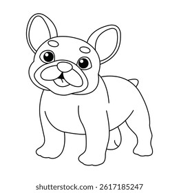 Hand drawn French bulldog silhouette coloring page for kids