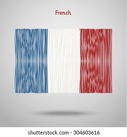 Hand drawn french flag. Flat design, vector illustration