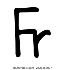 Hand drawn french franc currency symbol. Brush stroke doodle. Single element for design