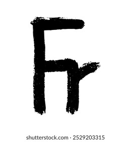 Hand drawn french franc currency symbol. Brush stroke doodle. Single element for design