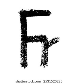 Hand drawn french franc currency symbol. Brush stroke doodle. Single element for design