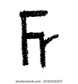 Hand drawn french franc currency symbol. Brush stroke doodle. Single element for design