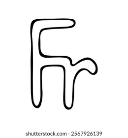 Hand drawn french franc currency symbol. Brush stroke doodle. Single element for design