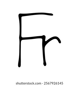 Hand drawn french franc currency symbol. Brush stroke doodle. Single element for design