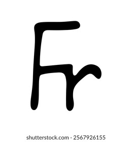 Hand drawn french franc currency symbol. Brush stroke doodle. Single element for design