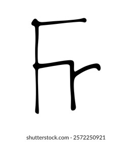 Hand drawn french franc currency symbol. Brush stroke doodle. Single element for design