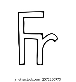 Hand drawn french franc currency symbol. Brush stroke doodle. Single element for design