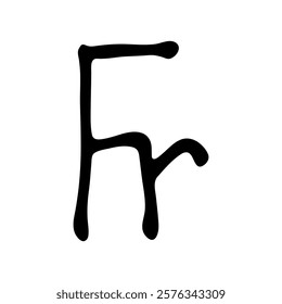 Hand drawn french franc currency symbol. Brush stroke doodle. Single element for design