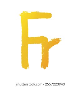 Hand drawn french franc Gold currency symbol Brush stroke doodle Single element for design