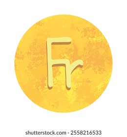 Hand drawn french franc Gold currency symbol Brush stroke doodle Single element for design