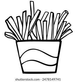 Hand drawn French fries in doodle style isolated on a white background. Fast food. Vector icon Illustration of French fries. Stylized images of food from fast food restaurants, cafe, menu.