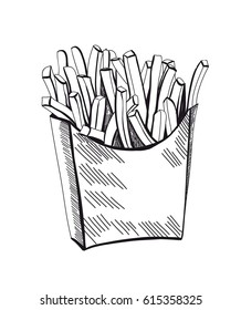 hand drawn french fries illustration on white background