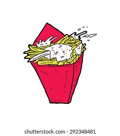 hand drawn french fries with mayonnaise