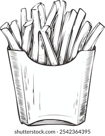 Hand drawn French Fries In A Paper Box Illustration