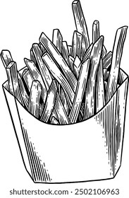 Hand drawn French Fries Sketch Illustration