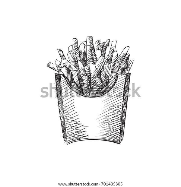 Hand Drawn French Fries Sketch Symbol. Vector Potato Element In Trendy