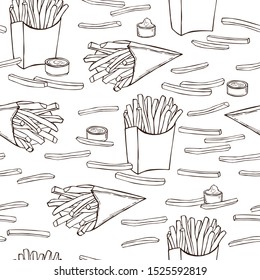 Hand drawn  french fries. Vector  seamless pattern.