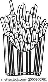 hand drawn french fries vector line art