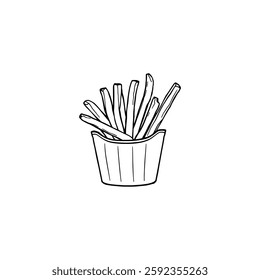 Hand drawn french fries vintage illustration. Engraving style black and white on white backgrounds. Vector