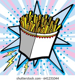 Hand drawn  french fries.Vector Fast Food sketch. Comic book style, pop art retro vector illustration.