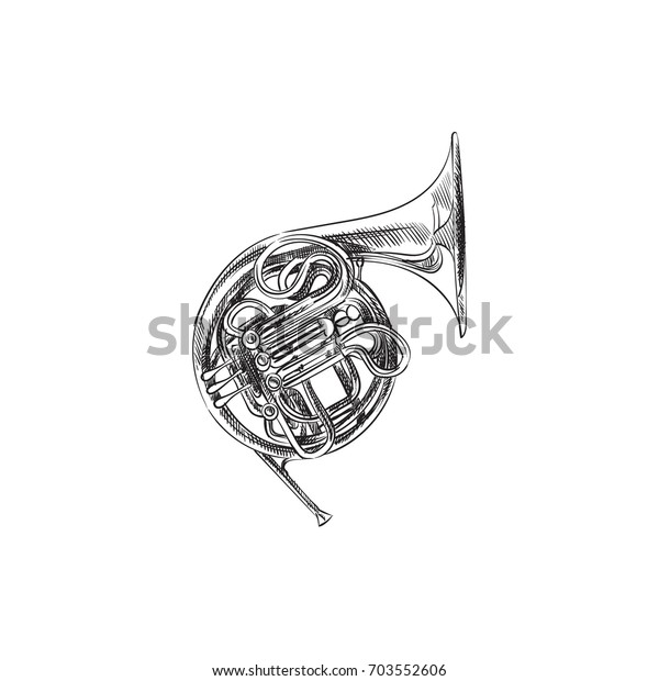 Hand Drawn French Horn Sketch Symbol Stock Vector (Royalty Free ...