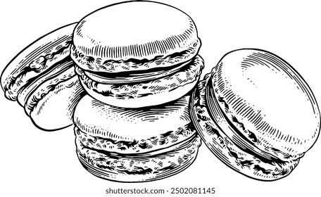 Hand drawn French Macarons Pastry Sketch Illustration