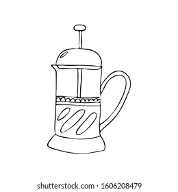 Hand drawn French press isolated on white background vector illustration. Tea and coffee maker.