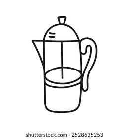 Hand drawn french press for tea or coffee. Kitchen utensils doodle illustration