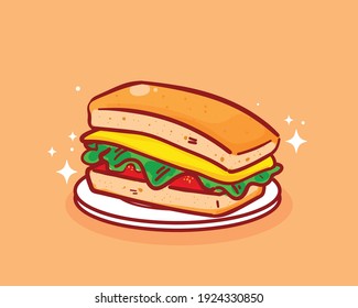 Hand drawn French sandwich fast food cartoon illustration